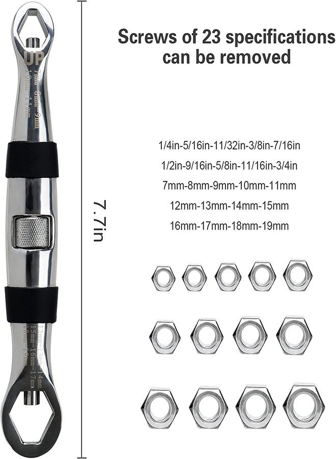 KBZONE Universal Wrench 23 In 1 Dual Head Metric Imperial Wrench Set Ratchet Adjustable Wrench 7-19 Mm Spanner Flexible Multifunctional Hand Tool for Car Repair - Image 2